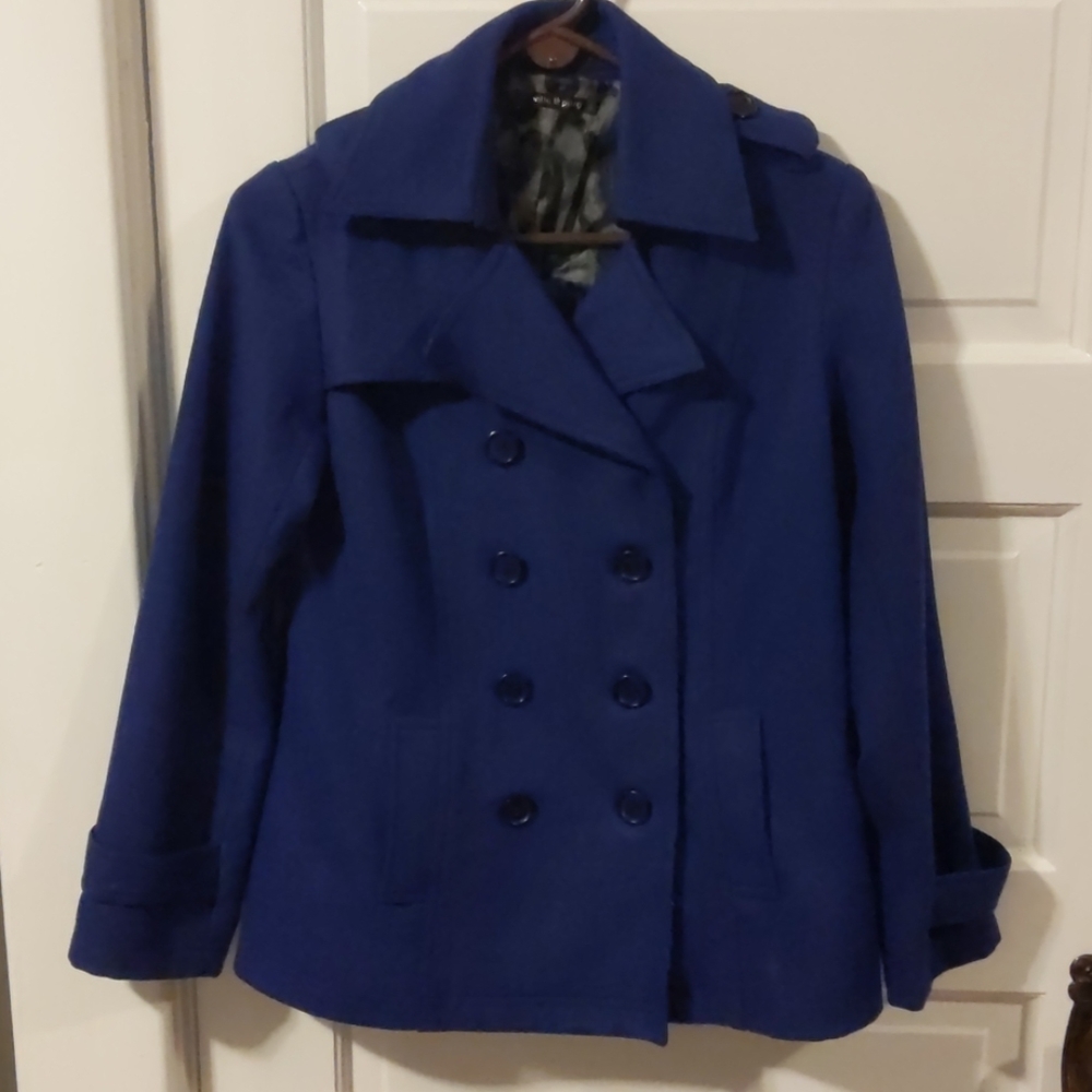 Royal Blue Button Up Lined Pea Coat Size L